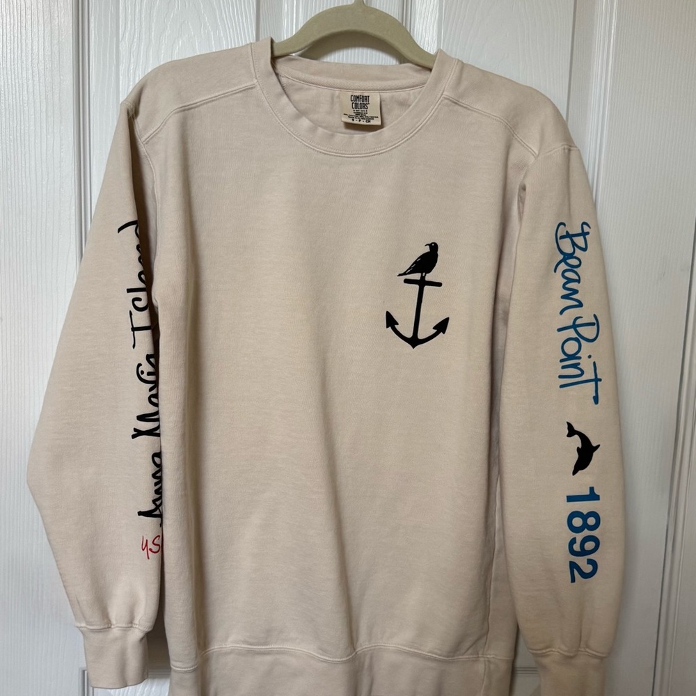 Comfort Colors Cream Crewneck with Anchor & Sleeve Script
